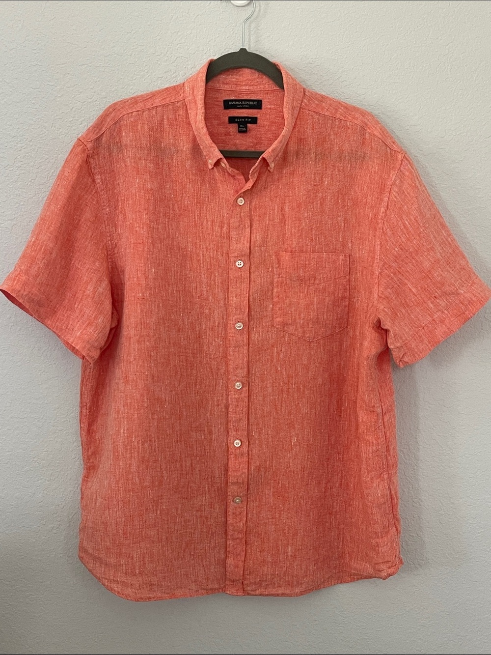 Banana Republic 100% Linen Slim Fit Coral Button Up Shirt XL